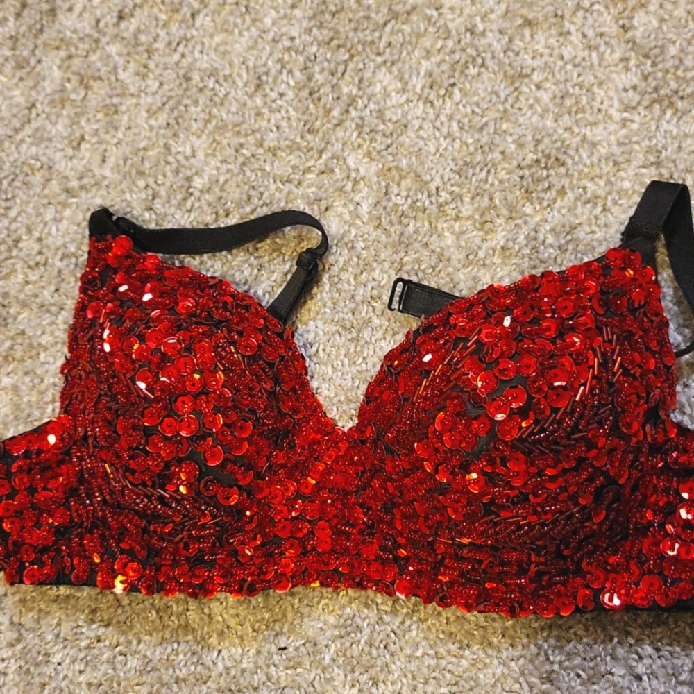 Red Sequin bra 32b
